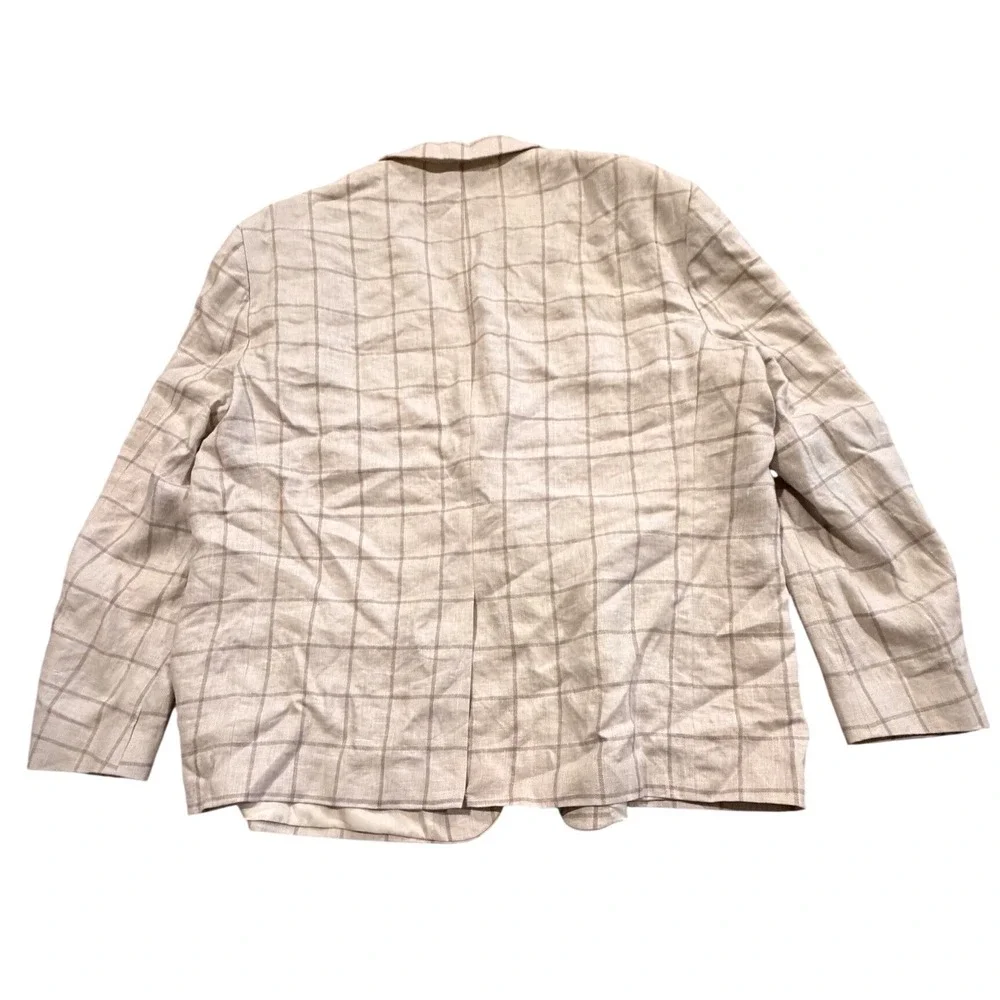 Lauren Ralph Lauren Men's 56L Linen Cotton Plaid Blazer Sport Coat Beige Gray